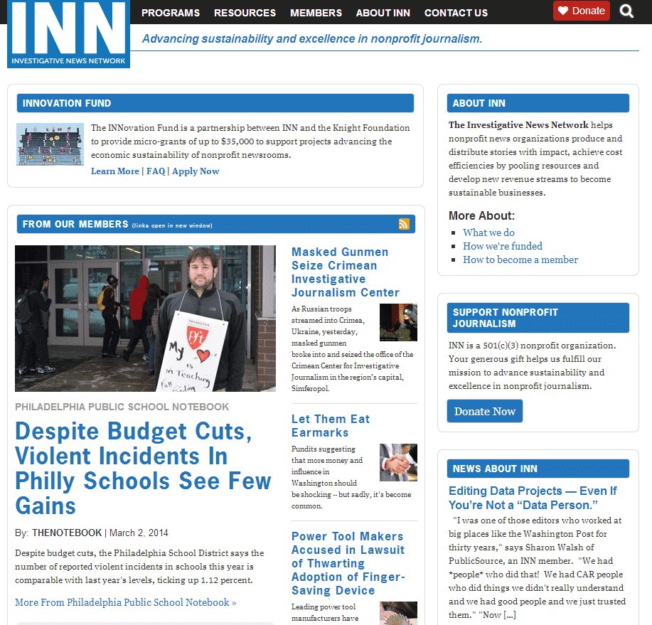 Screenshot of Investigative News Network