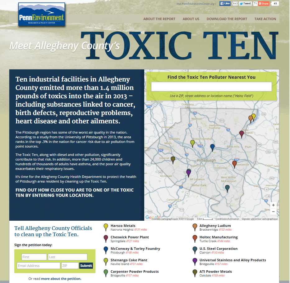 Screenshot of Toxic Ten by Penn Environment