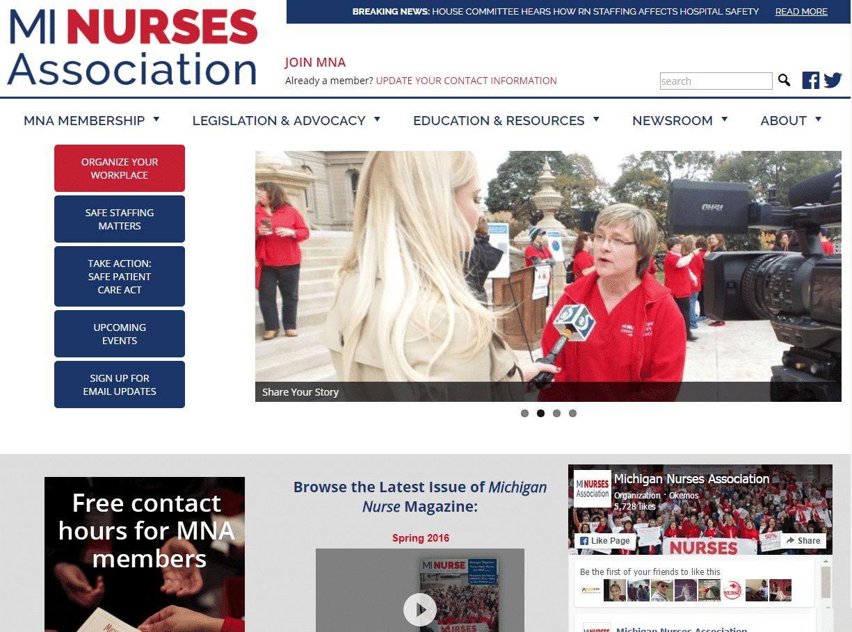 Screenshot of Michigan Nurses Association