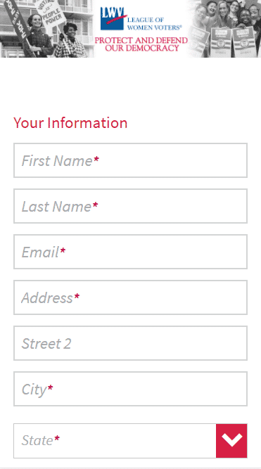 League of Women Voters Mobile Donation Form