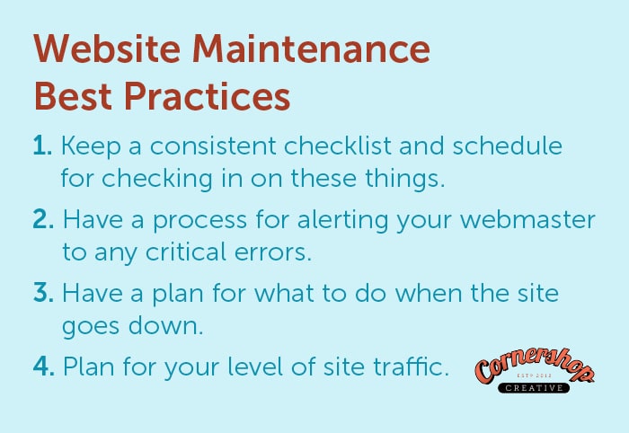 This image lists some nonprofit website maintenance best practices.