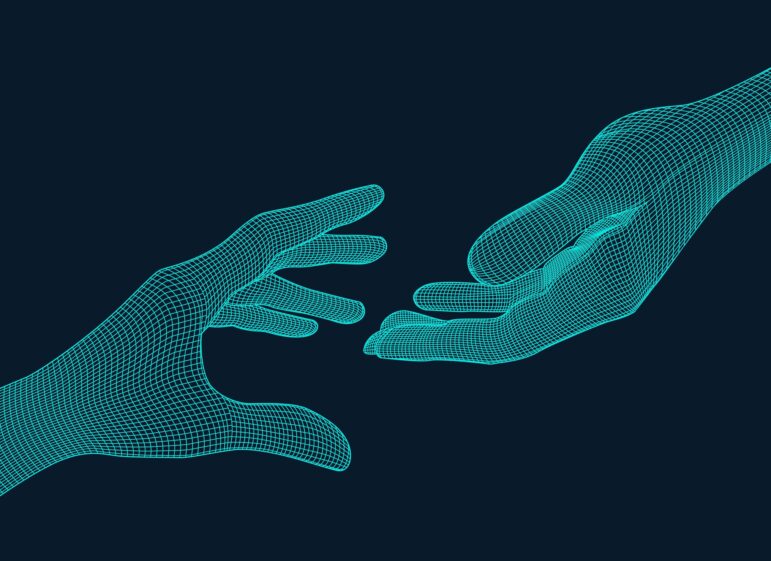 Two digital sketches of hands reach out for Giving Tuesday Now
