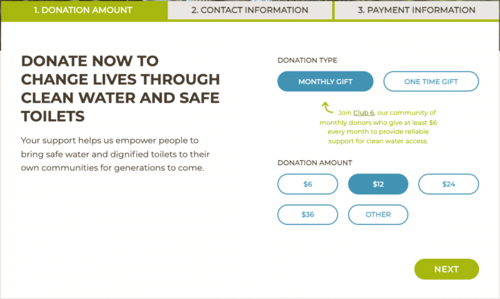 Update: After they were inspired by a similar form on another website, Water for People came back to the Cornershop team to design a new single-page donation form that could act as an individual mini-landing page. We built two new templates for the form so that they could test which was more effective, and updated the auto response information associated with the form to ensure a seamless donor experience.