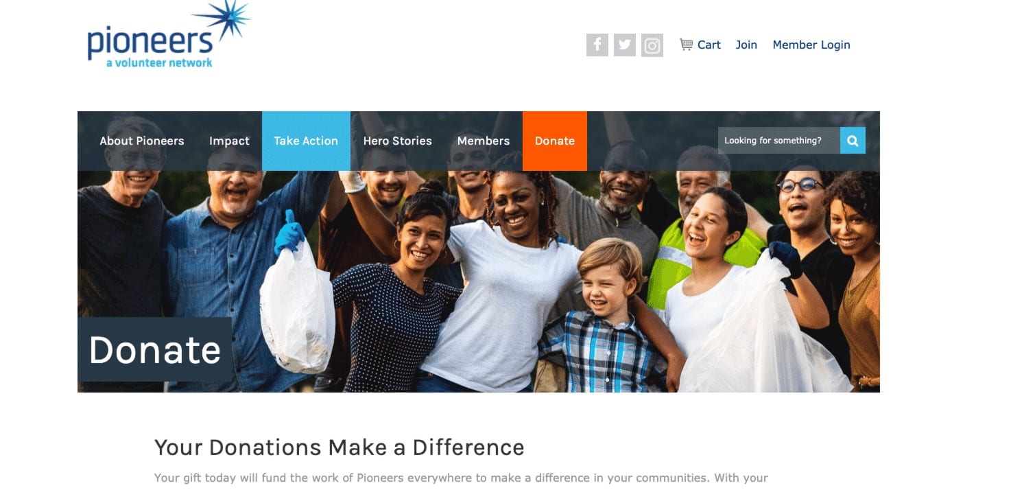 Screenshot of PioneersVolunteer.org Reaches Supporters with Strategic Campaign Implementation