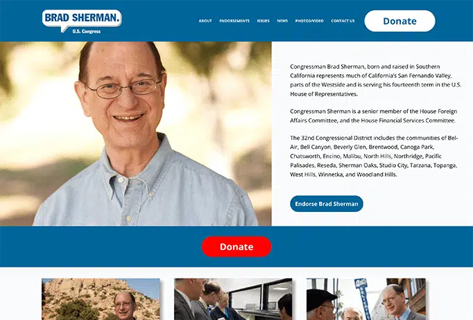 Congressman Brad Sherman's website is another example of a well-designed political campaign website.