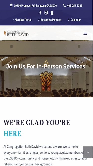 Screenshot of Congregation Beth David Mobile Website