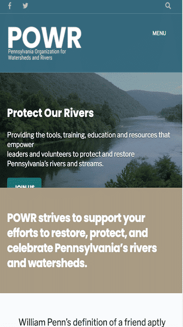 Screenshot of Pennsylvania Organization for Watersheds and Rivers Mobile Website