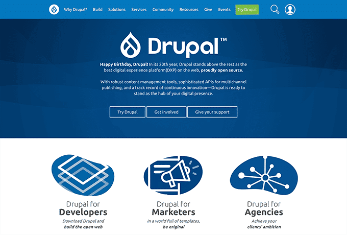 Screenshot of the nonprofit website builder Drupal