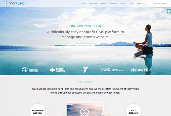 Screenshot of the nonprofit website builder Morweb