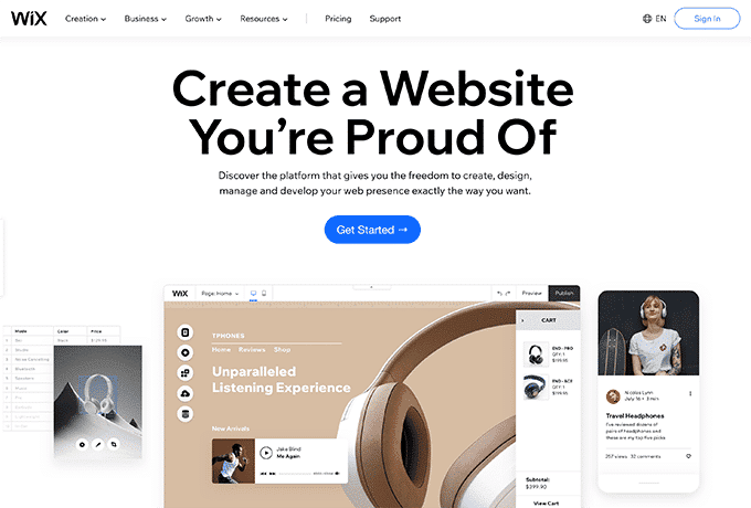 Screenshot of the nonprofit website builder Wix