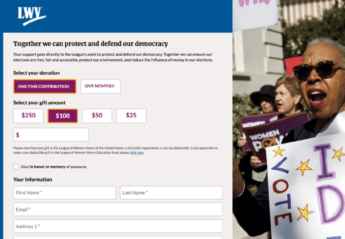 This example nonprofit campaign is from the League of Women Voters.