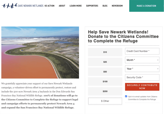 This example nonprofit campaign is from Save Newark Wetlands.