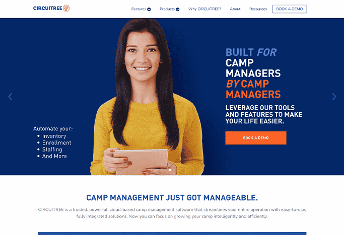 This is a screenshot of the website for CIRCUITREE, which made our list of nonprofit website design companies because of its features that can enhance camp websites.