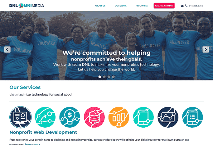 This is a screenshot of the DNL OmniMedia website, which is where you can learn about how this design company helps nonprofits who use Blackbaud.
