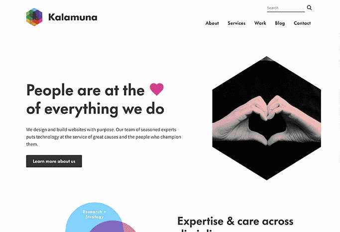 This is a screenshot of the website for Kalamuna, which is a nonprofit website design company that offers great designs.