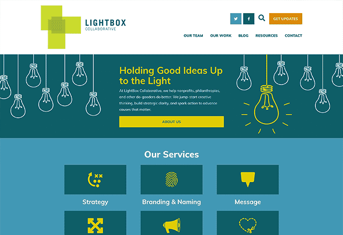 This is a screenshot of the website for Lightbox Collaborative, which is a design company that can assist your nonprofit in establishing its brand.