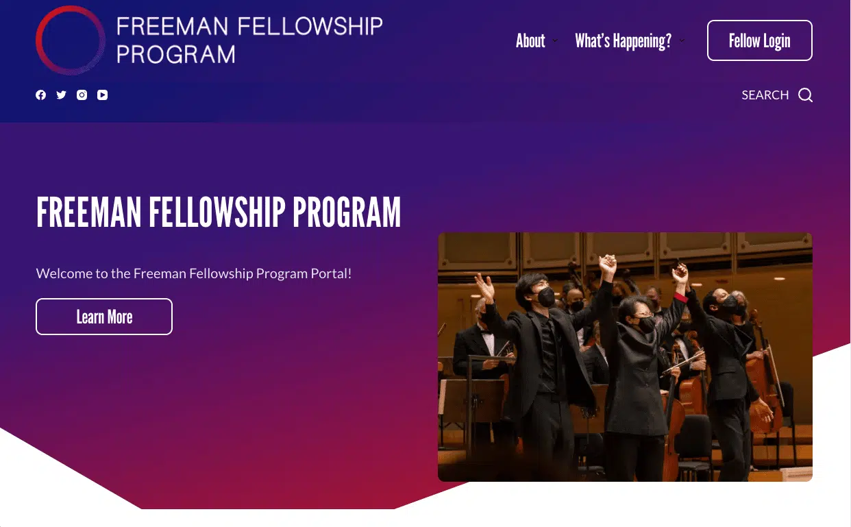 Screenshot of Freeman Fellows Program Site Promotes Diversity and Inclusion in Classical Music Industry