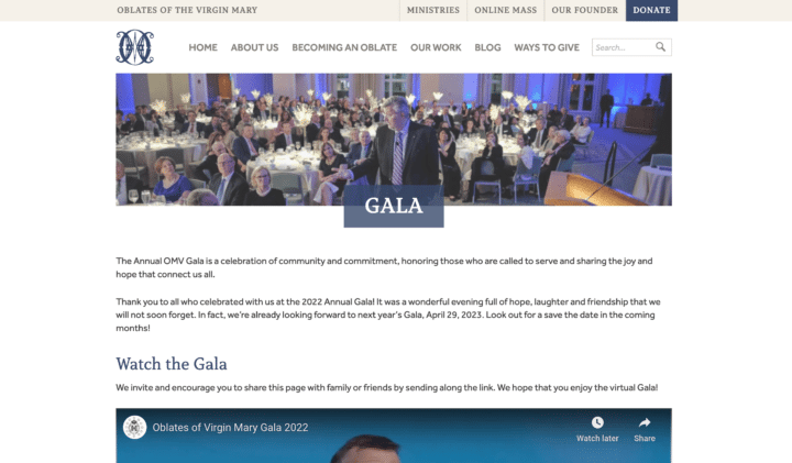 Oblates of the Virgin Mary Gala Webpage