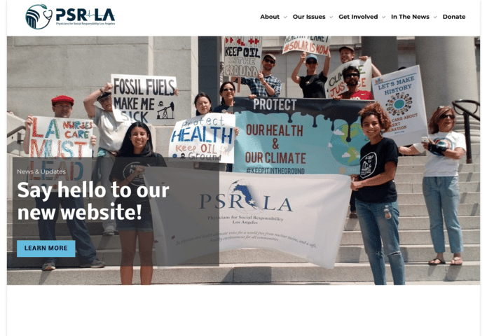 The PSR LA site is an example of a nonprofit website that uses design best practices like incorporating social sharing buttons.