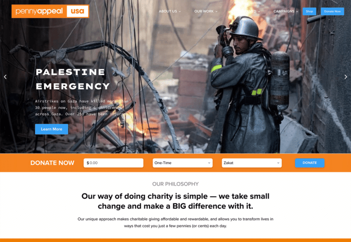 The Penny Appeal USA site is an example of a nonprofit website that deploys the design best practice of having simple conversion forms.