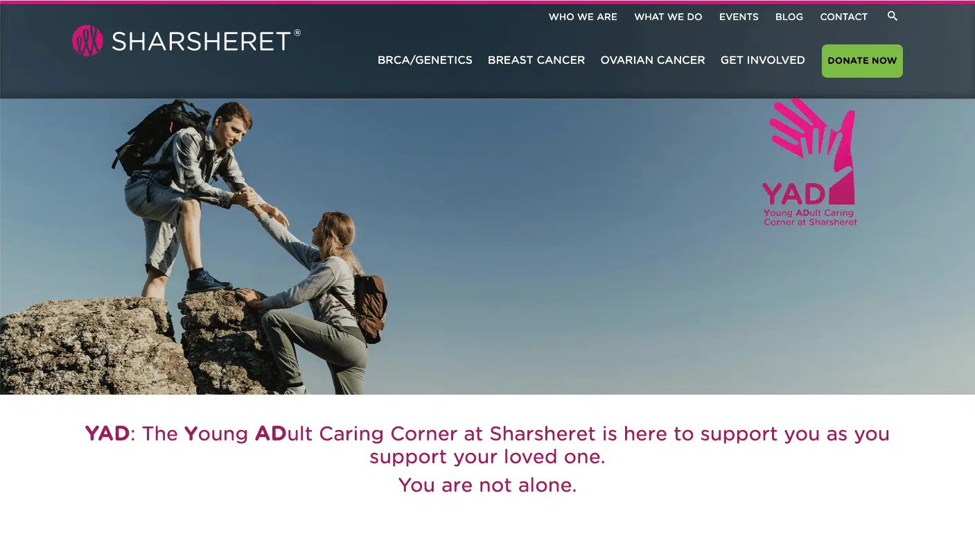 Screenshot of Sharsheret Adds Youth Page to Support All Generations Affected by Cancer