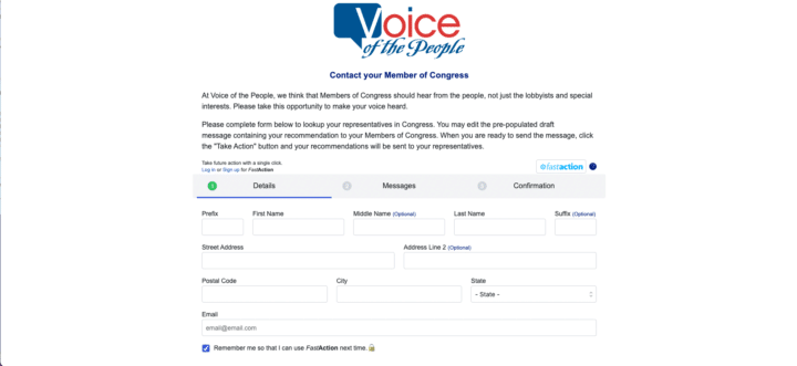 An EveryAction form for Voice of the People