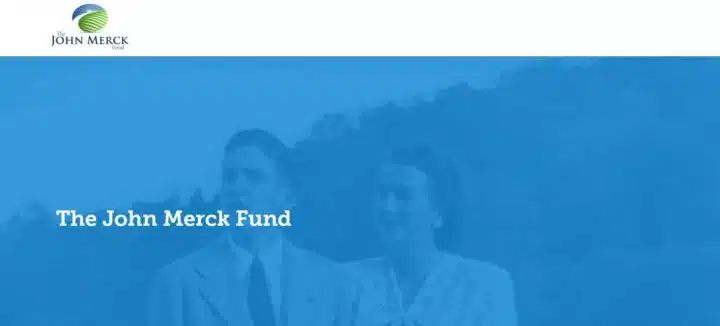 The John Merck Fund website header on desktop