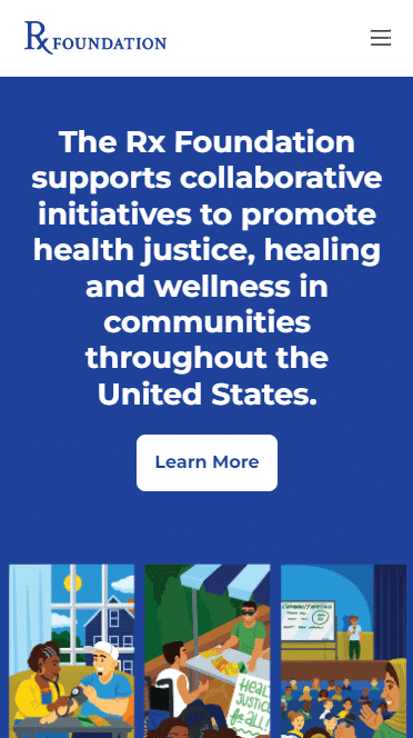 Rx Foundation's homepage on mobile.