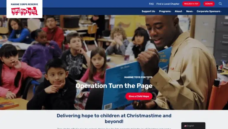The Toys for Tots website was built using WordPress.