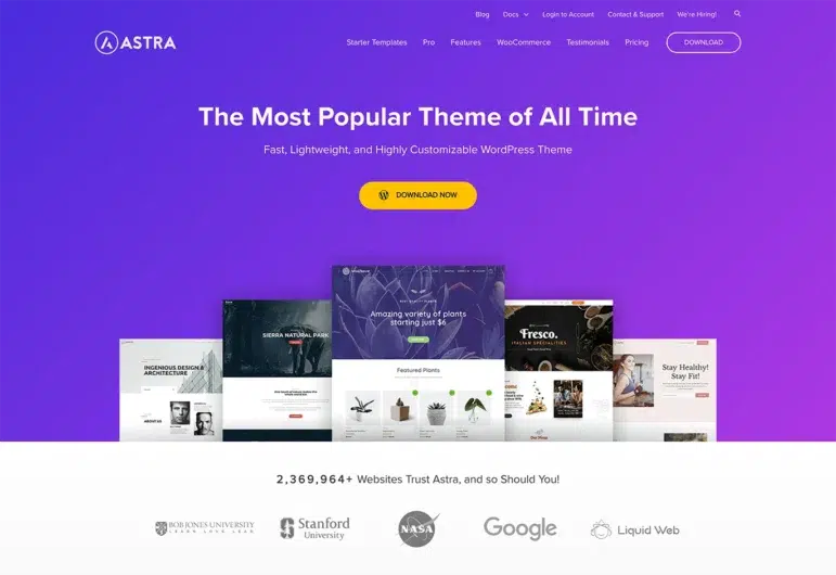 Astra is a WordPress theme that offers over 300 templates for nonprofits to use.
