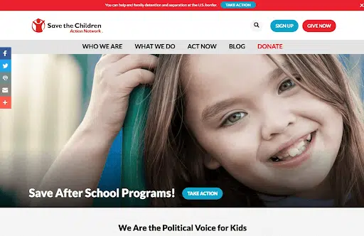 Screenshot of the Save the Children website