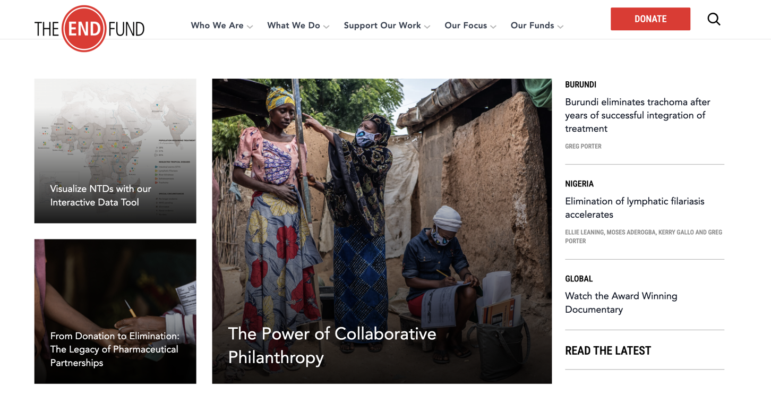 The End Fund's updated homepage that supports their funder centric marketing channels.