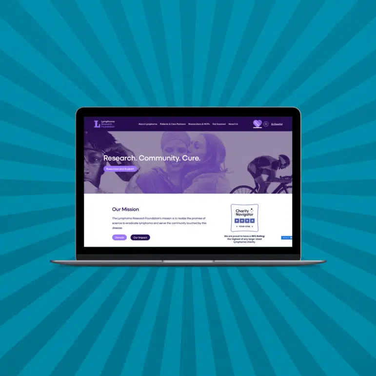 Laptop with website of Lymphoma Research Foundation