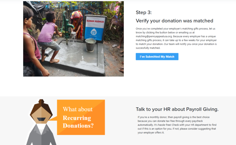 A person pumps water from a hand pump beside a sign that says KUAMI HUDHUDU while two children and another adult stand nearby on wet concrete. The area is outdoors with various buckets and metal pots.